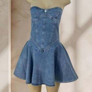 Denim Strapless Mini Dress – Corset Style Flare Skirt Bodycon Y2K Cute ✧ S